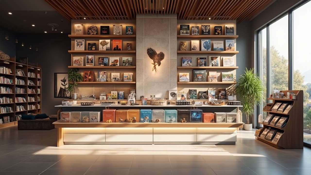A cozy modern reading nook lined with books and soft light, symbolizing Manny Keen’s imaginative tales and flip-comics.